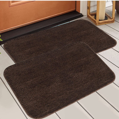 MINGET Microfiber Door Mat(Brown, Medium, Pack of 2)