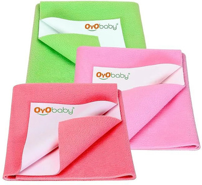 Oyo Baby Cotton Baby Bed Protecting Mat(Salmon Rose, Pink, Light Green, Pack of 3, Small)
