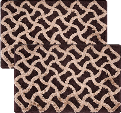 KUBER INDUSTRIES Microfiber Door Mat(Dark Brown, Medium, Pack of 2)