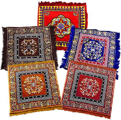 Dholu Decor Hub Velvet Prayer Mat(Multicolor, Medium, Pack of 5)