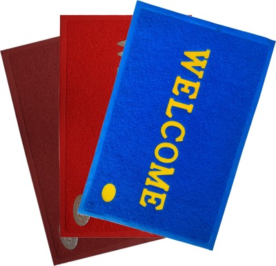 VSTUCART PVC (Polyvinyl Chloride) Door Mat(Maroon & Blue & Red, Small, Pack of 3)