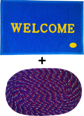 VSTUCART Fleece Floor Mat(Blue & Purple, Large, Pack of 2)