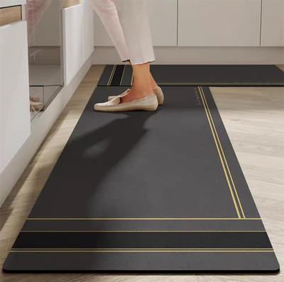 Lichee Rubber, Velvet Kitchen Mat(Black, Pack of 2, Free)