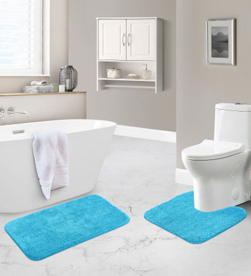 Obsessions Polyester Bathroom Mat(Teal Blue, Free, Pack of 2)