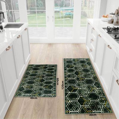 ABC Polyester Floor Mat(Green, Medium, Pack of 2)