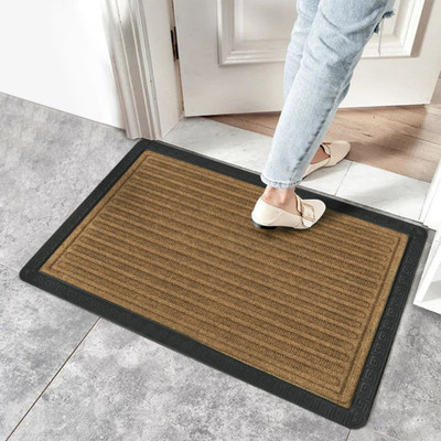 YELLOW WEAVES Rubber Door Mat(Striped Brown, Medium)