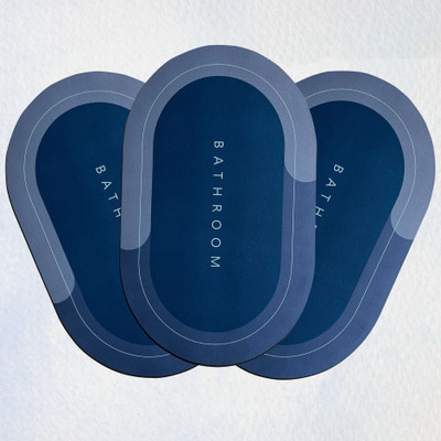 Porslin Rubber Bathroom Mat(Blue, Pack of 3, Medium)