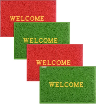 HOMESTIC Rubber Door Mat(Red, Green, Large, Pack of 4)