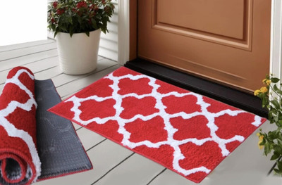 HRB Microfiber Floor Mat(White, Red, Medium)