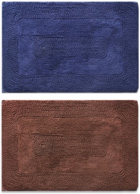 A CUBE LUXURY SOLUTIONS Cotton Door Mat(Brown & Blue, Medium, Pack of 2)