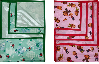ECOSOFT Plastic Baby Bed Protecting Mat(GREEN BEAR & PINK MONKEY, Large, Pack of 2)