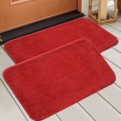 Neekshaa Microfiber Door Mat(Red, Medium, Pack of 2)