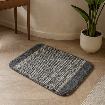 ELEGANT WEAVERS Microfiber Door & Floor Mat(Steel gray, Medium)