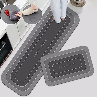 HomeCloud Rubber Floor Mat(Sweet_Home Grey, Medium, Pack of 2)