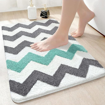 Kavya Creation Microfiber Bathroom Mat(Green, Grey, Medium)