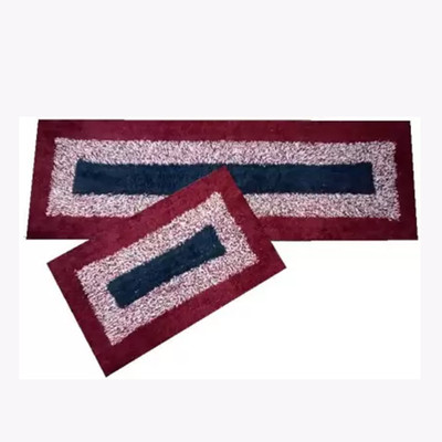 Shagun Enterprises Cotton Door Mat(Maroon and Grey, Pack of 2, Large)