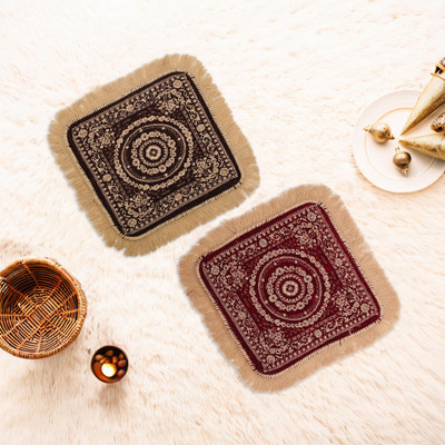 KUBER INDUSTRIES Velvet Prayer Mat(Maroon, Brown, Medium, Pack of 2)
