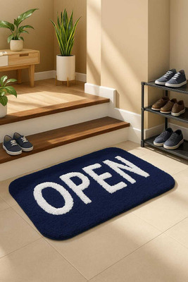 KISIWA Microfiber Door Mat(OPEN printed, Super Soft, Water Absorbent (40x60 cm, Blue), Medium)