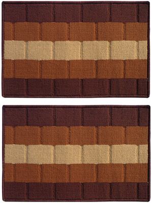 STATUS PP (Polypropylene) Door Mat(Brown, Yellow and Orange, Medium, Pack of 4)