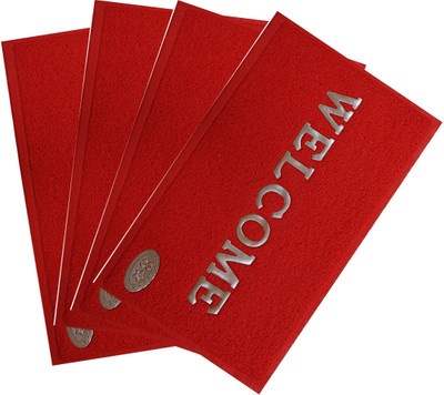 VSTUCART PVC (Polyvinyl Chloride) Door Mat(Red, Pack of 4, Small)