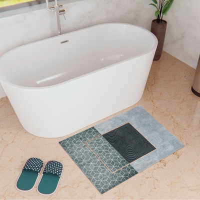 KUBER INDUSTRIES Polyester Bathroom Mat(Blue & Green, Medium)