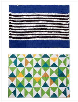 Saral Home Cotton Floor Mat(Multicolor, Blue, Medium, Pack of 2)