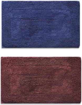 Gangji Cotton Door Mat(Blue, Coffee, Pack of 2, Medium, Pack of 2)