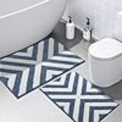 SR Handloom Polyester Door Mat(40 x 60 cm Combo of 2 Doormat Rug Mat, Absorbent Microfiber Bathmath Rugs (Blue), Small, Pack of 2)