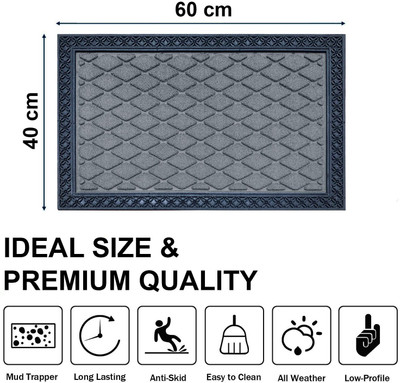F i Rubber Door Mat(Silver, Small)