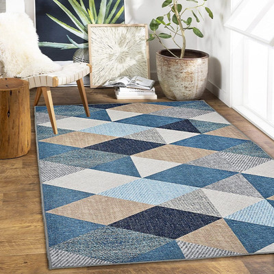 Ishro Home Blue Polyester Carpet(123 cm,  X 183 cm, Rectangle)