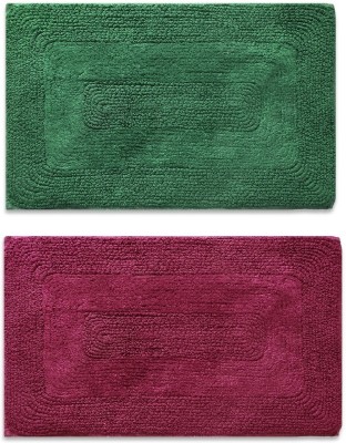 Gangji Cotton Door Mat(Green, Maroon, Pack of 2, Medium, Pack of 2)