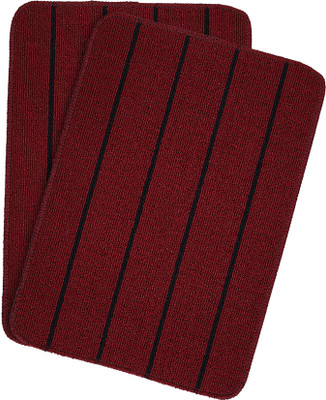 Saral Home Polyester Door Mat(Maroon, Medium, Pack of 2)