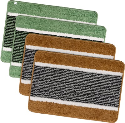 HOMESTIC Microfiber Door Mat(Gold, Green, Medium, Pack of 4)