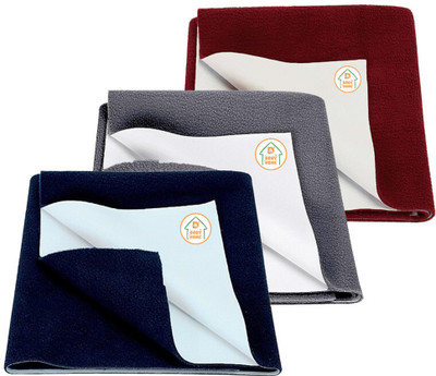 D BABY HOME Cotton Baby Bed Protecting Mat(Dark Blue + Grey + Maroon, Pack of 3, Medium)