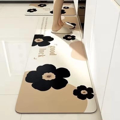 SHOPPOFOBIX Rubber Floor Mat(Black Flower, Pack of 2, Free)