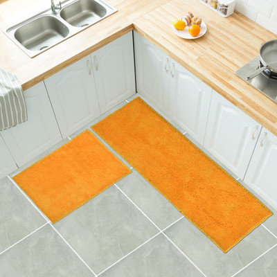 MAA HOME CONCEPT Microfiber Floor Mat(Yellow, Large, Pack of 2)