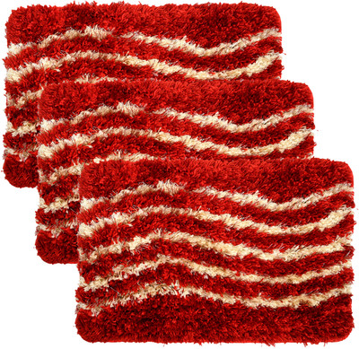 KUBER INDUSTRIES Microfiber Door Mat(Red & Cream, Medium, Pack of 3)