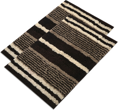 KUBER INDUSTRIES Microfiber Door Mat(Brown, White, Free, Pack of 2)