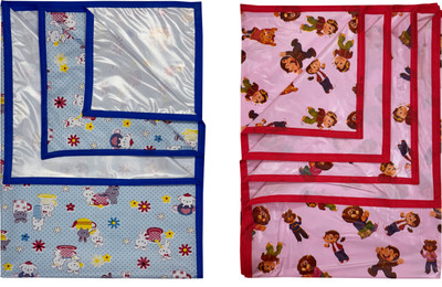 ECOSOFT Plastic Baby Bed Protecting Mat(BLUE RABBIT & PINK MONKEY, Large, Pack of 2)