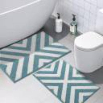 SR Handloom Polyester Door Mat(40 x 60 cm Combo of 2 Doormat Rug Mat, Absorbent Microfiber Bathmat (Turquoise)), Small, Pack of 2)