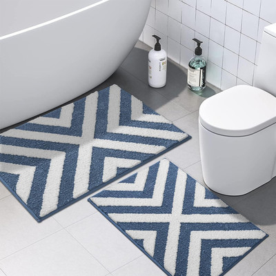 SR Handloom Polyester Door Mat(45 x 70 cm Combo of 2 Doormat Rug Mat, Absorbent Microfiber Bathmath Rugs (Blue), Medium, Pack of 2)