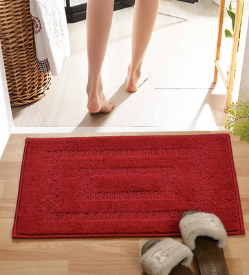 A CUBE LUXURY SOLUTIONS Microfiber Door Mat(Red, Medium, Pack of 2)
