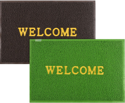 HOMESTIC by Kuber Industries Rubber Door Mat(Brown, Green, Large, Pack of 2)