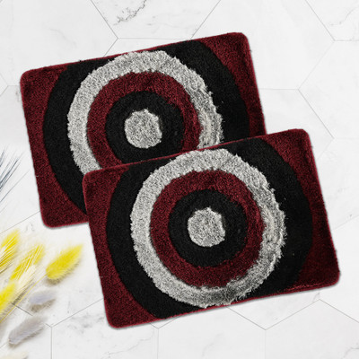 KUBER INDUSTRIES Polyester Bathroom Mat(Grey, Maroon, Large, Pack of 2)