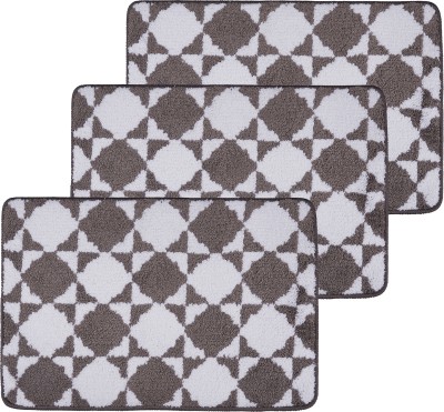 Black Gold Cotton Door Mat(Grey white, Medium, Pack of 3)