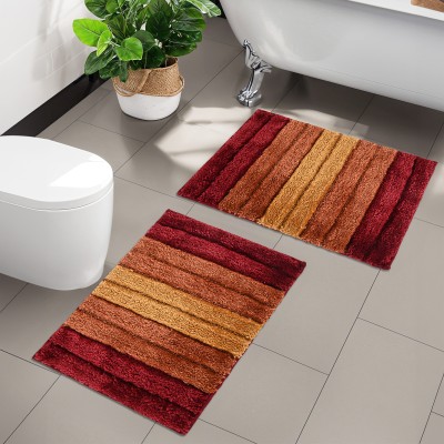 KUBER INDUSTRIES Microfiber Door Mat(Red, Brown, Large, Pack of 2)