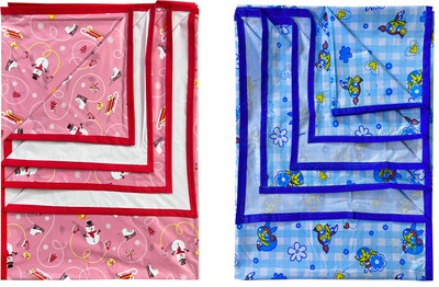 ECOSOFT Plastic Baby Bed Protecting Mat(BLUE PPG & PINK PENGUIN, Large, Pack of 2)