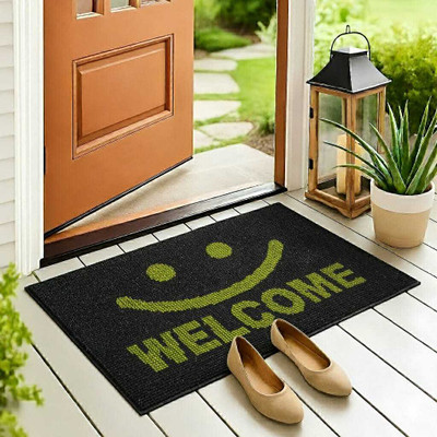 Euro Deco Rubber Door Mat(Smiley Yellow, Small)