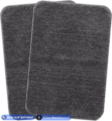 MAA HOME CONCEPT Microfiber Floor Mat(Grey, Medium, Pack of 2)