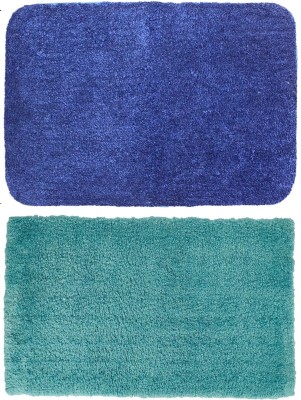 Urban Utopia Microfiber Bathroom Mat(Blue & Sky Blue, Large, Pack of 2)